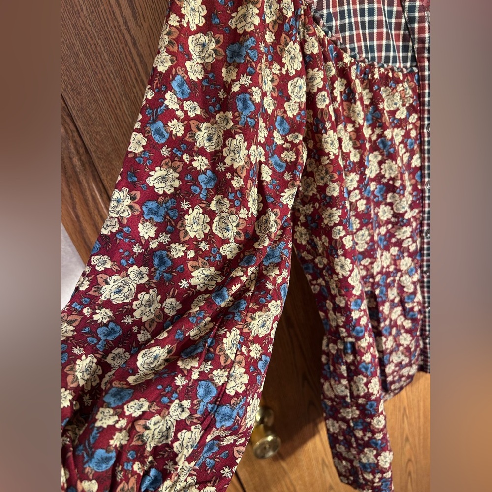 POL Layered Boho Button Up Floral Tunic Dress - Picture 5 of 6